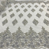 1 Yard - Beaded 3D Floral Lace Fabric Embroidered on 100% Polyester Net Mesh - 52" Wide