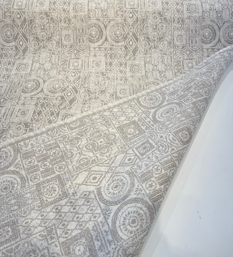 Sunbrella Bodhi Flax Acrylic Fabric - Tribal Geometric Pattern, Flax And Ivory, 54" Width (1 Yard)