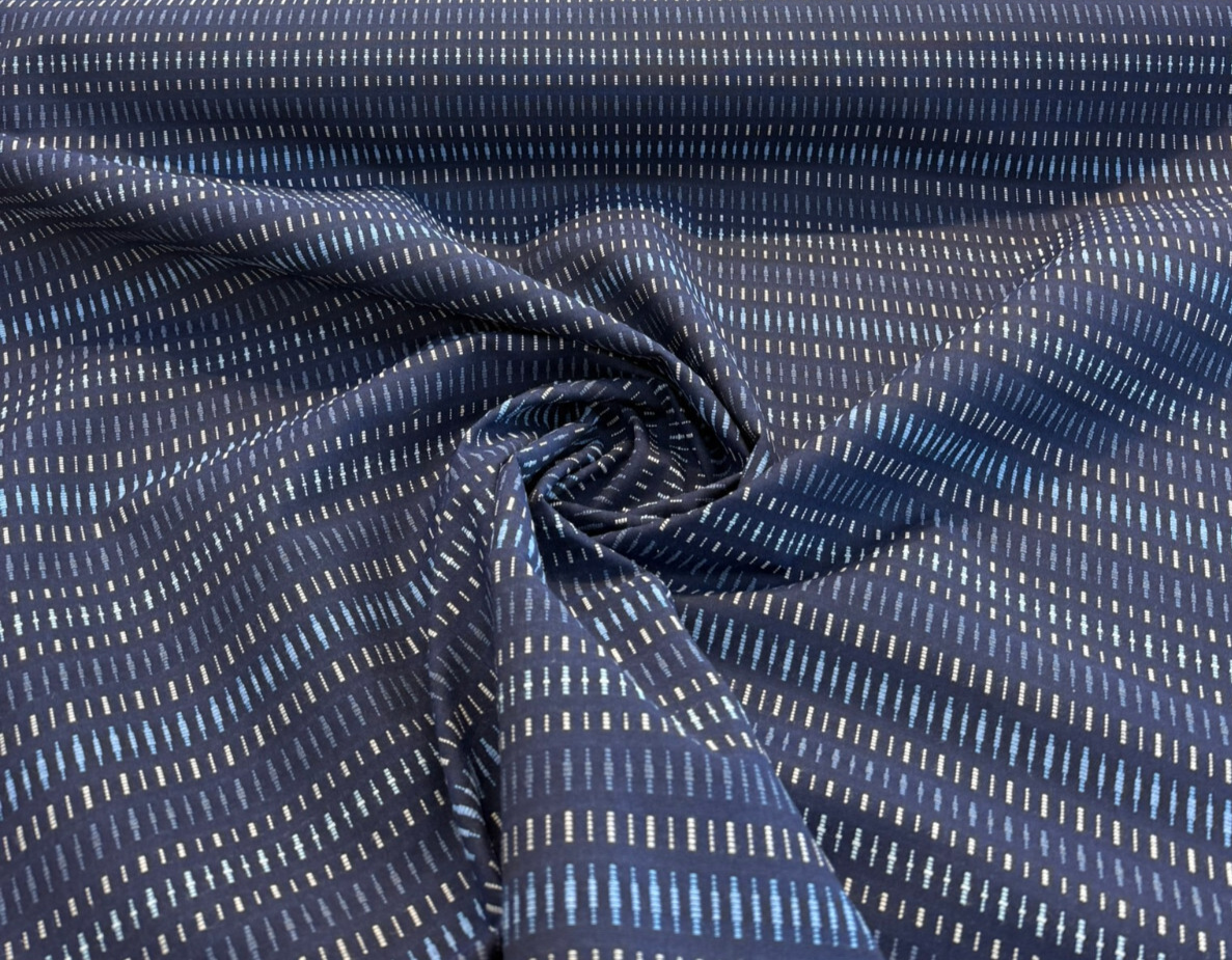 Sunbrella Esti Indigo Blue Acrylic Fabric - Vertical Stripe, Indigo Blue/Navy/Light Blue, 54" Width (1 Yard)