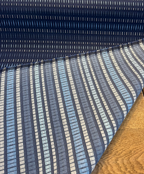 Sunbrella Esti Indigo Blue Acrylic Fabric - Vertical Stripe, Indigo Blue/Navy/Light Blue, 54" Width (1 Yard)
