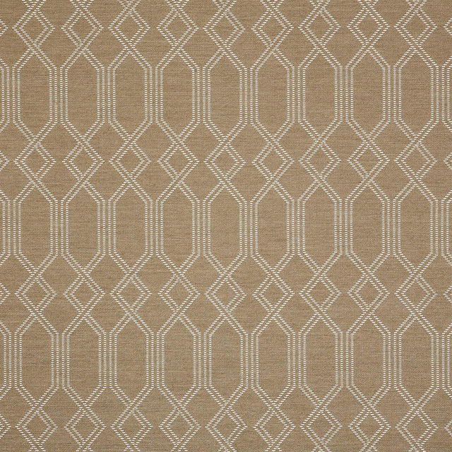 Sunbrella Connection Sand Acrylic Fabric - Sand Beige With White Accents, Geometric Lattice, 54" Width (1 Yard)