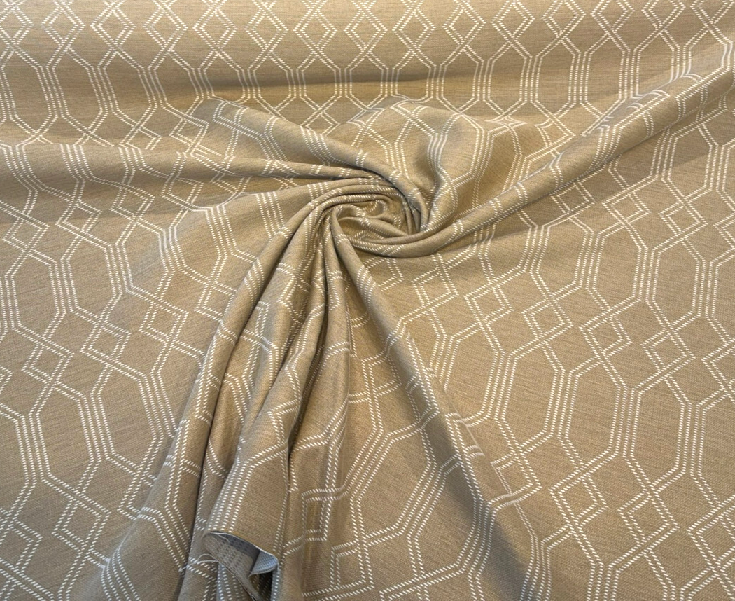 Sunbrella Connection Sand Acrylic Fabric - Sand Beige With White Accents, Geometric Lattice, 54" Width (1 Yard)