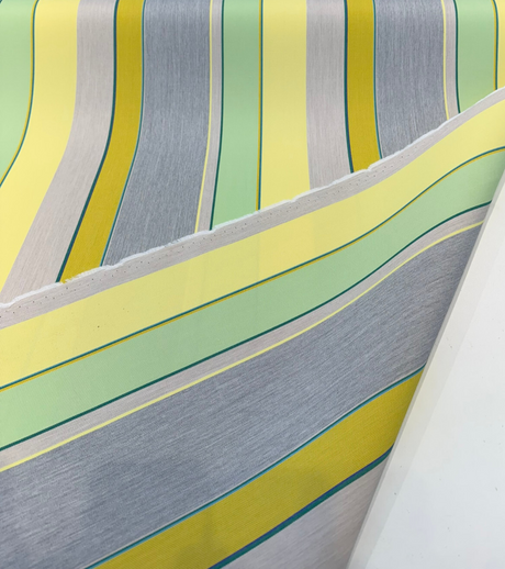 Sunbrella Expand Acrylic Fabric - Citronelle Gray Yellow Green Vertical Stripes, 54" Width (By The Yard)