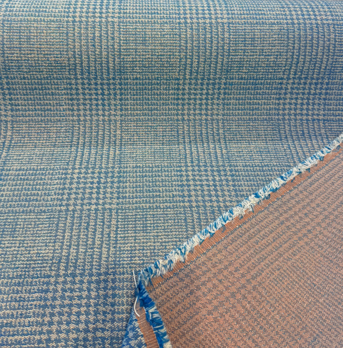 Frasure Adrift Sunbrella Acrylic Fabric - Coastal Blue/Ivory Glen Plaid, 54" Width (1 Yard)
