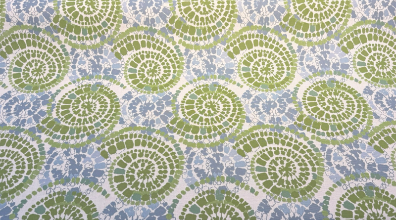 Sunbrella Conch Seaweed Solution-Dyed Acrylic Fabric - Green Blue Tie-Dye Shell Print, 56" Width (1 Yard)