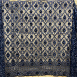 1 Yard Beaded 3D Floral Lace Fabric, Navy Embroidered Mesh, Polyester, 51” Wide,