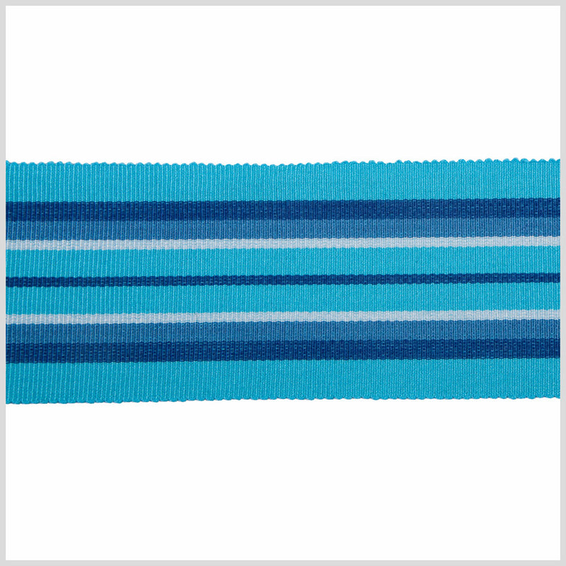 Aqua/White/Dark Blue Striped Grosgrain Ribbon
