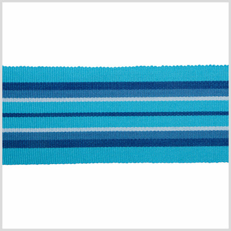 Aqua/White/Dark Blue Striped Grosgrain Ribbon