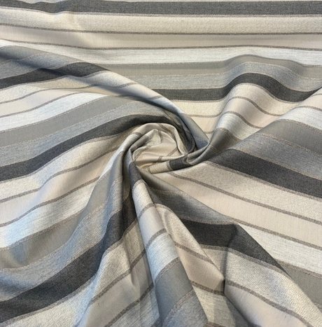 Sunbrella Lucy Stripe Acrylic Fabric - Asphalt Gray, Taupe, Pebble, Charcoal Horizontal Stripe, 54" Width (1 Yard)