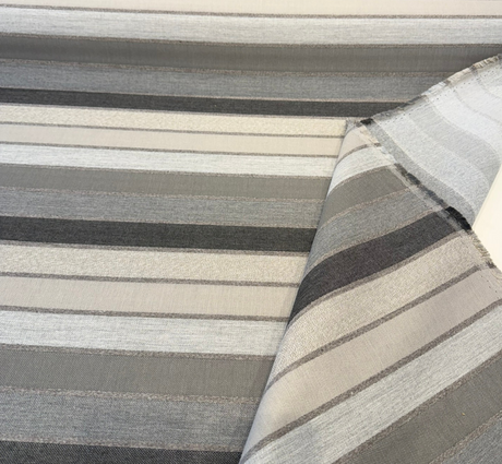 Sunbrella Lucy Stripe Acrylic Fabric - Asphalt Gray, Taupe, Pebble, Charcoal Horizontal Stripe, 54" Width (1 Yard)