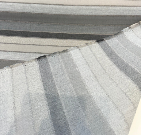 Sunbrella Lucy Stripe Acrylic Fabric - Asphalt Gray, Taupe, Pebble, Charcoal Horizontal Stripe, 54" Width (1 Yard)