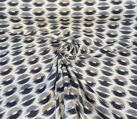 Escape Sapphire Sunbrella Acrylic Fabric - Navy, Sapphire Blue, Steel Gray, Ivory Abstract Ikat, 54" Width (By The Yard)