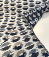 Escape Sapphire Sunbrella Acrylic Fabric - Navy, Sapphire Blue, Steel Gray, Ivory Abstract Ikat, 54" Width (By The Yard)