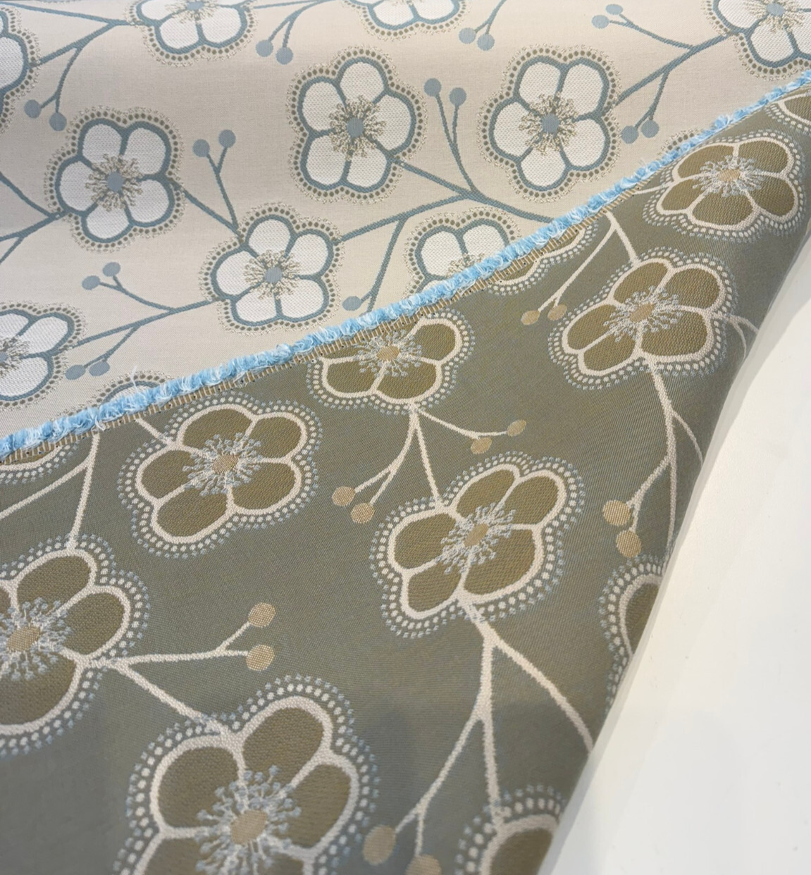 Sunbrella Lucia Mist Acrylic Fabric - Floral, Blue Beige, 54" Width (1 Yard)