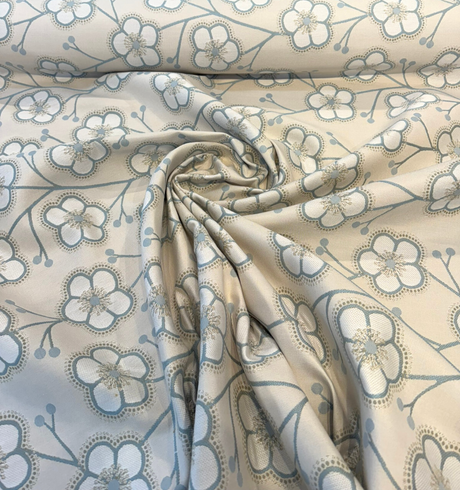 Sunbrella Lucia Mist Acrylic Fabric - Floral, Blue Beige, 54" Width (1 Yard)