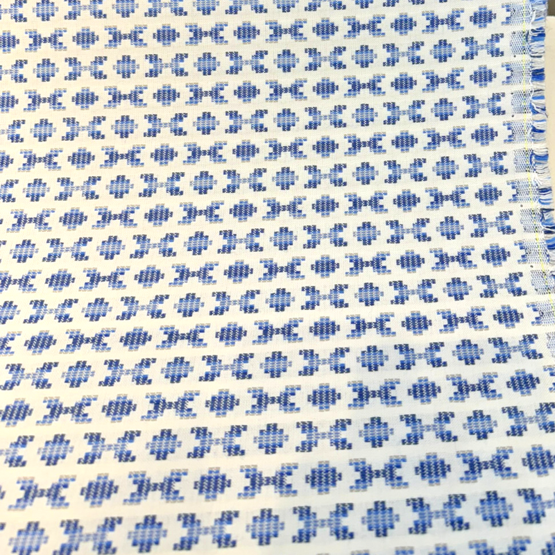 Sunbrella Clockwork Sky Blue Acrylic Fabric - Sky Blue, Off White Geometric, 54" Width (1 Yard)
