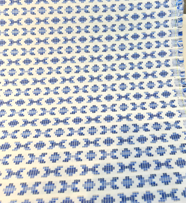 Sunbrella Clockwork Sky Blue Acrylic Fabric - Sky Blue, Off White Geometric, 54" Width (1 Yard)