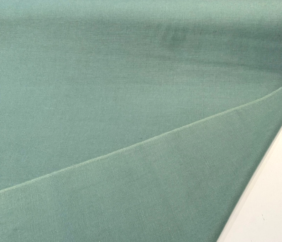 Libeco Belgian Tailored Linen Sanfor Airo Green Mistletoe Linen Fabric - Green Mistletoe, 54-56" Width (1 Yard)