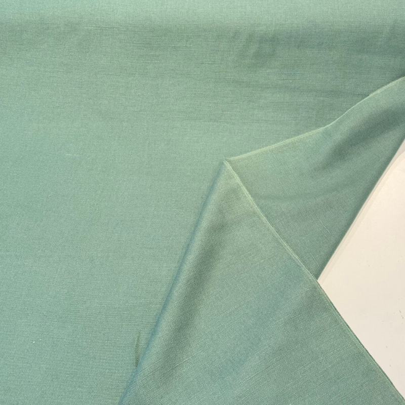 Libeco Belgian Tailored Linen Sanfor Airo Green Mistletoe Linen Fabric - Green Mistletoe, 54-56" Width (1 Yard)