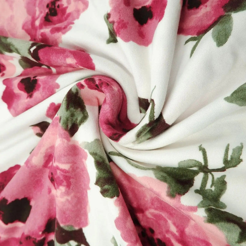 1 Yard Floral Print DTY Brushed Knit Fabric Soft Stretch Polyester Spandex 58/60 Inches Wide