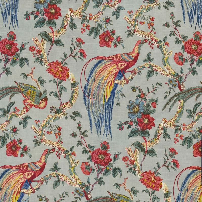Olana Shadow Birds Cotton Fabric - Birds & Floral Print, Soft Gray Background, 54" Width, 32" Vertical X 27" Horizontal Repeat (1 Yard)
