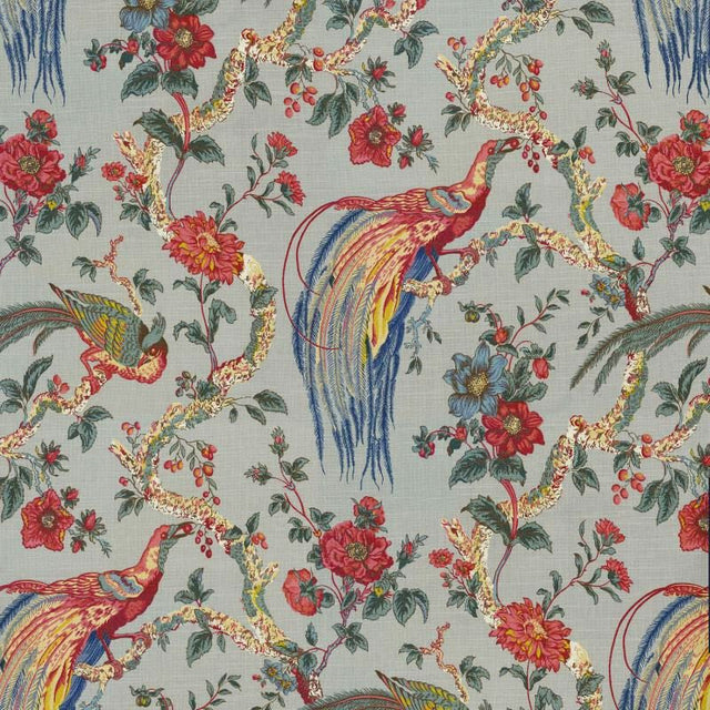 Olana Shadow Birds Cotton Fabric - Birds & Floral Print, Soft Gray Background, 54" Width, 32" Vertical X 27" Horizontal Repeat (1 Yard)