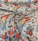 Olana Shadow Birds Cotton Fabric - Birds & Floral Print, Soft Gray Background, 54" Width, 32" Vertical X 27" Horizontal Repeat (1 Yard)