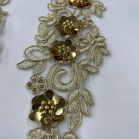 1 Yard Beaded & Corded Floral 3D Lace Applique Embroidered on 100% Polyester Net Mesh