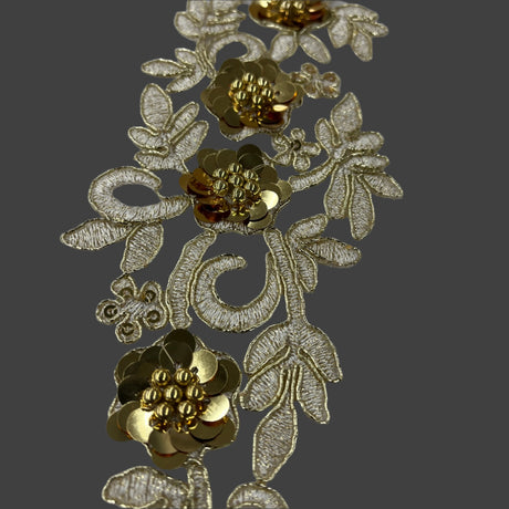 Beaded Corded Floral 3D Lace Applique