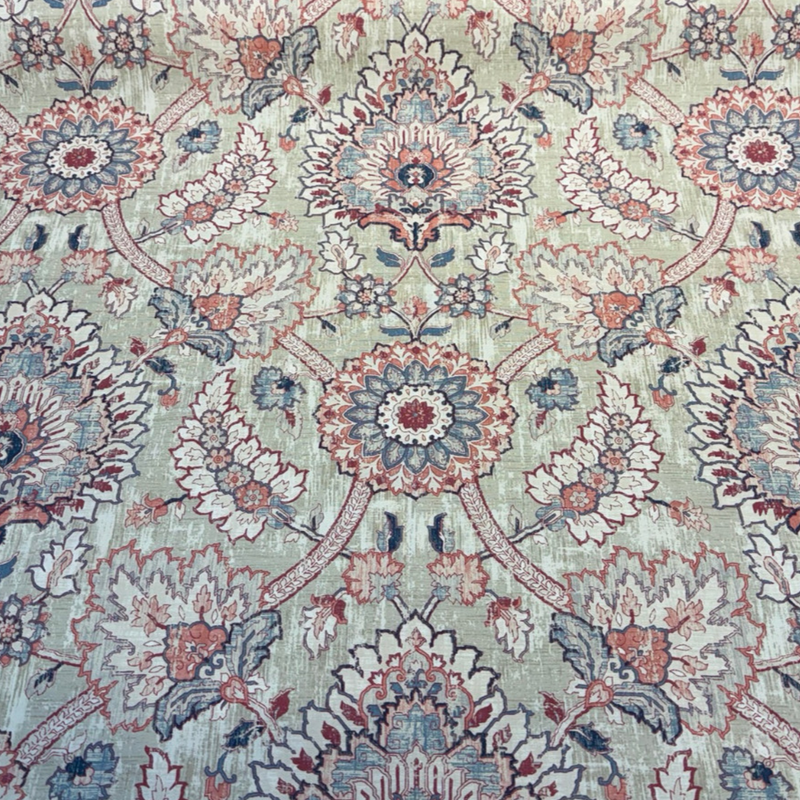 Waverly Castleford Parchment Cotton Fabric - Damask Floral Medallion, Parchment Beige/Dusty Rose/Navy/Taupe, 55" Width (1 Yard)