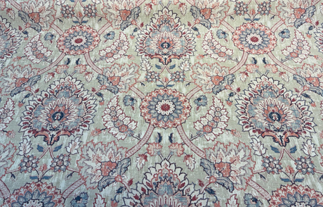 Waverly Castleford Parchment Cotton Fabric - Damask Floral Medallion, Parchment Beige/Dusty Rose/Navy/Taupe, 55" Width (1 Yard)