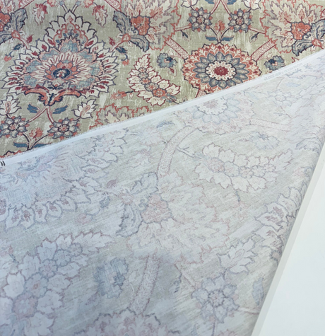 Waverly Castleford Parchment Cotton Fabric - Damask Floral Medallion, Parchment Beige/Dusty Rose/Navy/Taupe, 55" Width (1 Yard)