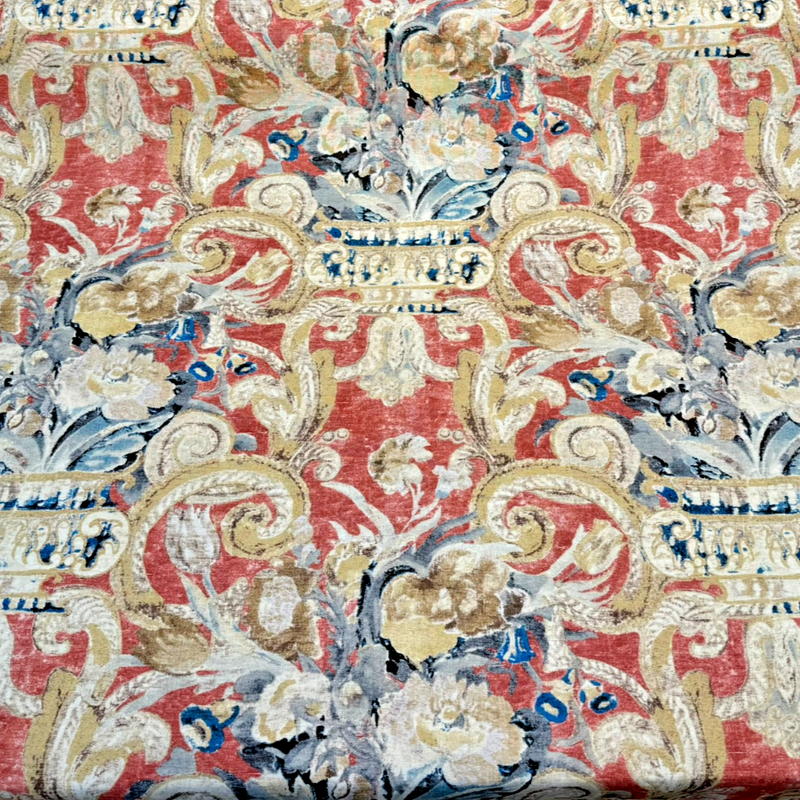 Villa Di Castello Henna 100 Percent Cotton Fabric - Ornate Floral Scroll, Henna Red Multi, 54" Width (By The Yard)