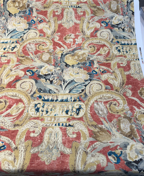 Villa Di Castello Henna 100 Percent Cotton Fabric - Ornate Floral Scroll, Henna Red Multi, 54" Width (By The Yard)