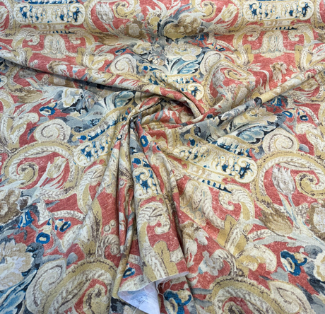 Villa Di Castello Henna 100 Percent Cotton Fabric - Ornate Floral Scroll, Henna Red Multi, 54" Width (By The Yard)