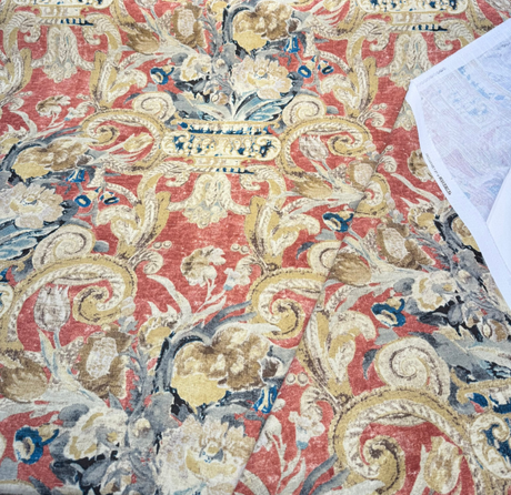 Villa Di Castello Henna 100 Percent Cotton Fabric - Ornate Floral Scroll, Henna Red Multi, 54" Width (By The Yard)