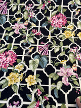 Waverly Treillage Floral Black Noir 100% Cotton Fabric - Black Floral Trellis, 54" Width (1 Yard)