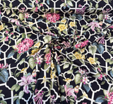 Waverly Treillage Floral Black Noir 100% Cotton Fabric - Black Floral Trellis, 54" Width (1 Yard)
