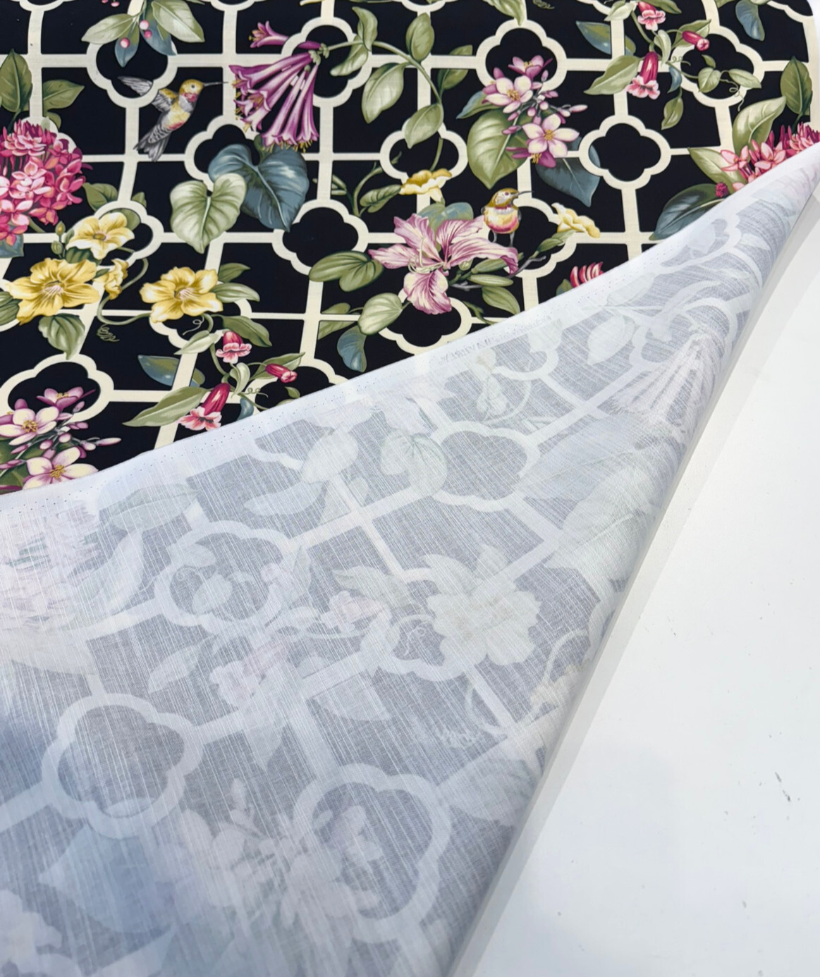 Waverly Treillage Floral Black Noir 100% Cotton Fabric - Black Floral Trellis, 54" Width (1 Yard)