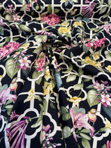 Waverly Treillage Floral Black Noir 100% Cotton Fabric - Black Floral Trellis, 54" Width (1 Yard)