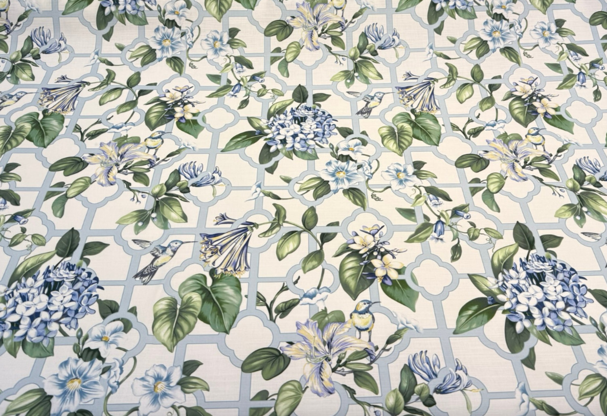 Waverly Treillage Floral Cotton Fabric - Serene Sky Blue Floral Lattice, 54" Width (By The Yard)