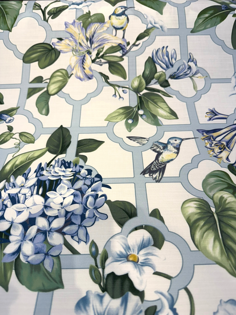 Waverly Treillage Floral Cotton Fabric - Serene Sky Blue Floral Lattice, 54" Width (By The Yard)