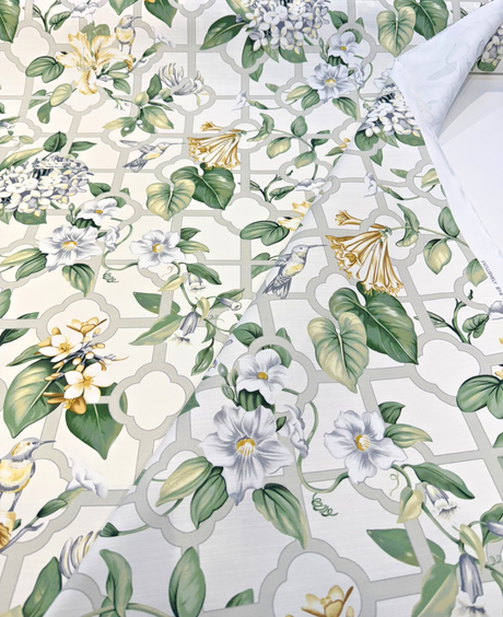 Waverly Treillage Floral Cotton Duck Fabric - Green Garden Floral Lattice, 54" Width (1 Yard)