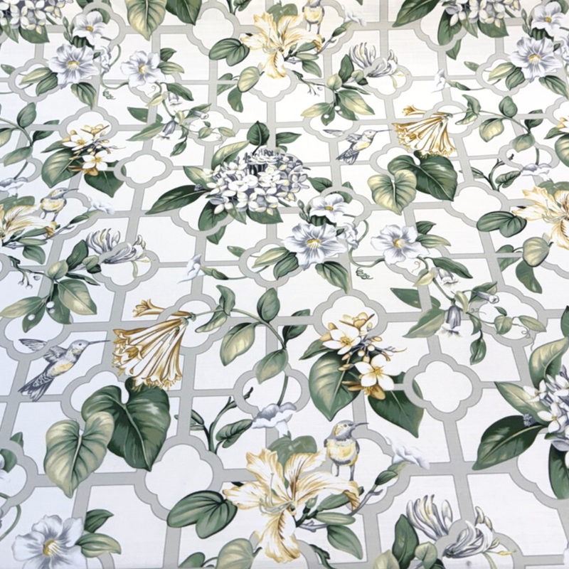 Waverly Treillage Floral Cotton Duck Fabric - Green Garden Floral Lattice, 54" Width (1 Yard)