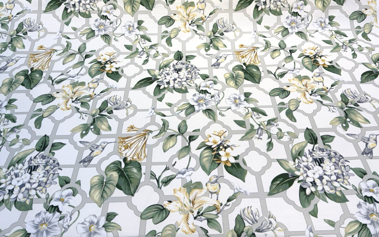 Waverly Treillage Floral Cotton Duck Fabric - Green Garden Floral Lattice, 54" Width (1 Yard)