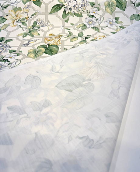 Waverly Treillage Floral Cotton Duck Fabric - Green Garden Floral Lattice, 54" Width (1 Yard)