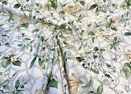 Waverly Treillage Floral Cotton Duck Fabric - Green Garden Floral Lattice, 54" Width (1 Yard)