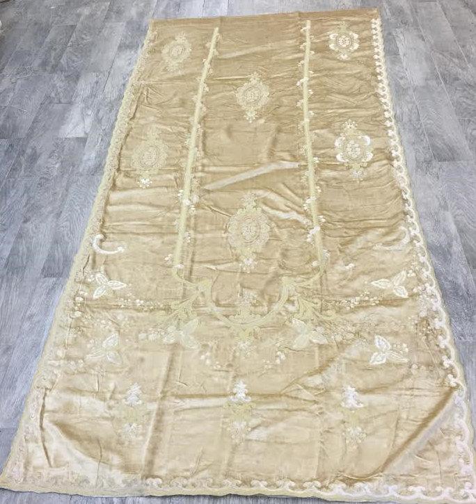 Italian Embroidered Versaille Velvet Fabric - Off White, Embroidered, 52"-54" Width, 113"-116" Length (1 Pair)