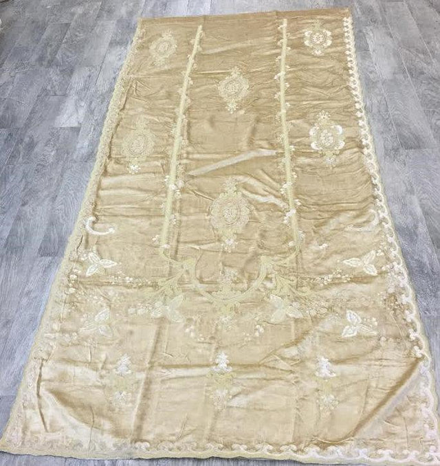 Italian Embroidered Versaille Velvet Fabric - Off White, Embroidered, 52"-54" Width, 113"-116" Length (1 Pair)