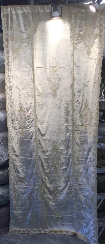 Italian Embroidered Versaille Velvet Fabric - Off White, Embroidered, 52"-54" Width, 113"-116" Length (1 Pair)